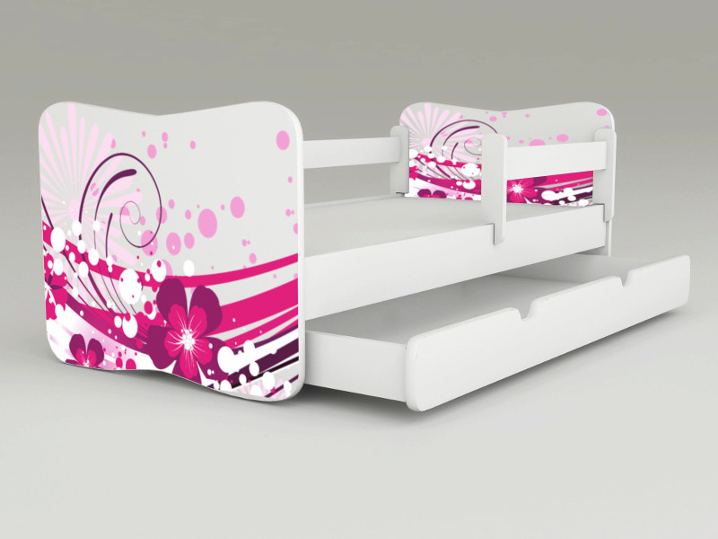 Detská posteľ s odnímateľnými bočnicami + šuflík Flower pink